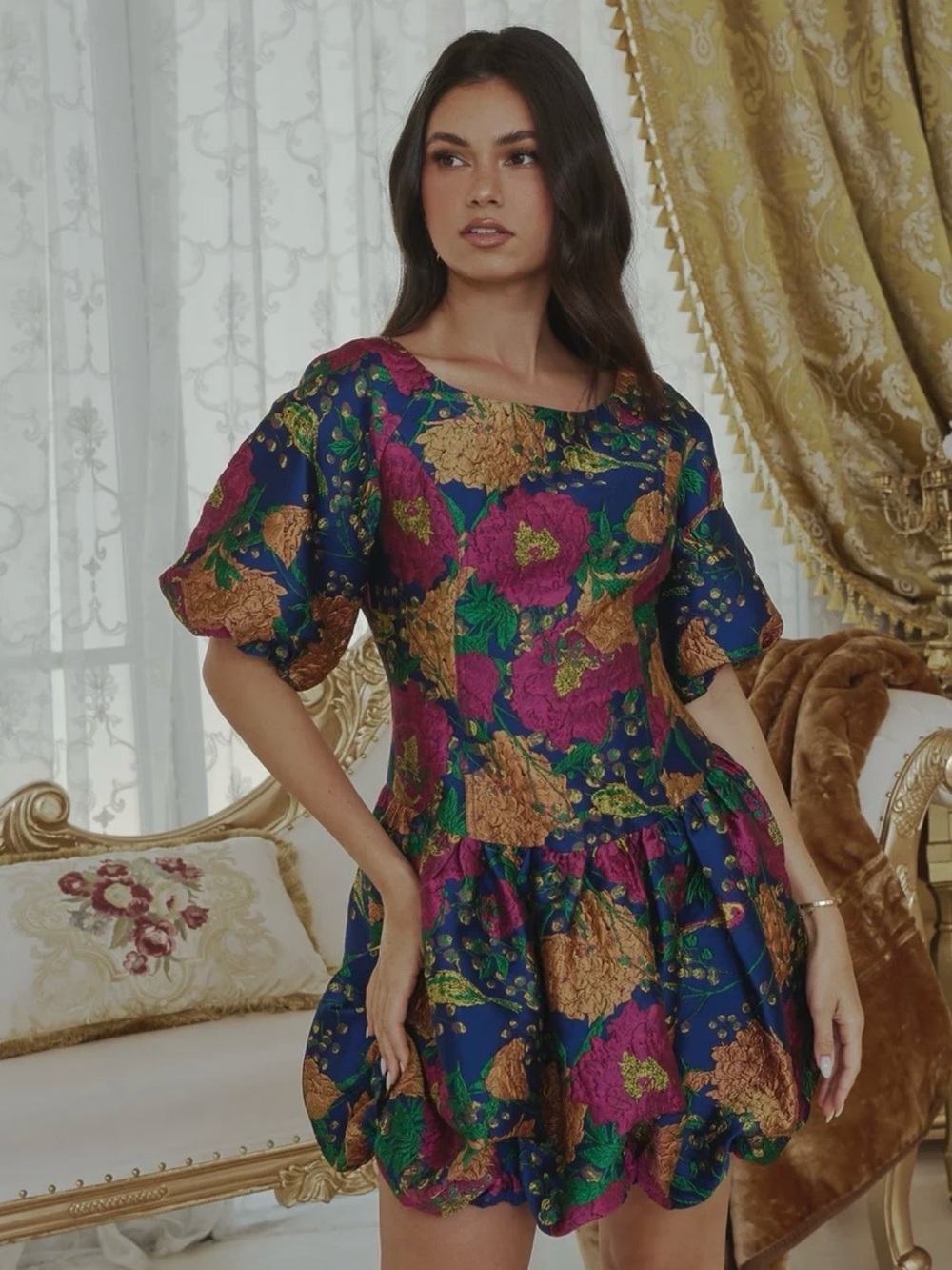 Sugarlips Iriana Floral Elisah Jacquard Bubble Mini Dress